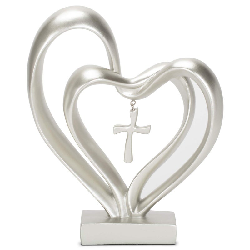 Dicksons Marriage Takes Three Matte Silver Finish 13X8 inch Cross in Middle of Hearts Tabletopper - Image 5