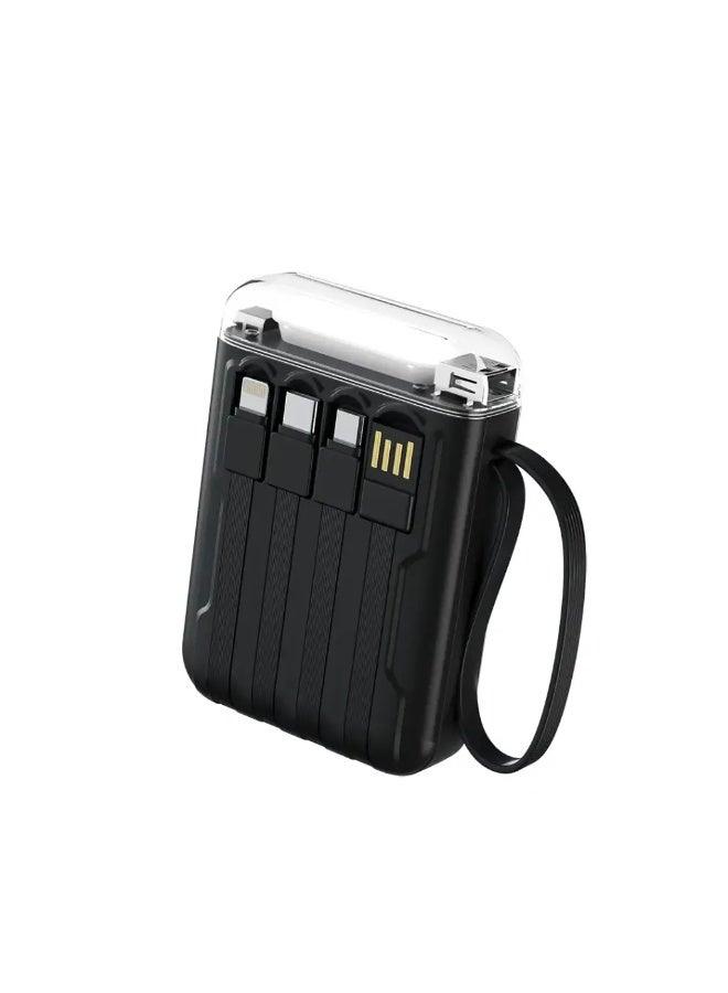 Green Lion Luma Pro 10000mAh Power Bank with Built in Cables (Type-C/Lightning/USB-A/Micro), LED Flashlight, Battery Indicator, Silicone Strap, For iPhone/iPad/Samsung/Huawei & more - Black - Image 4