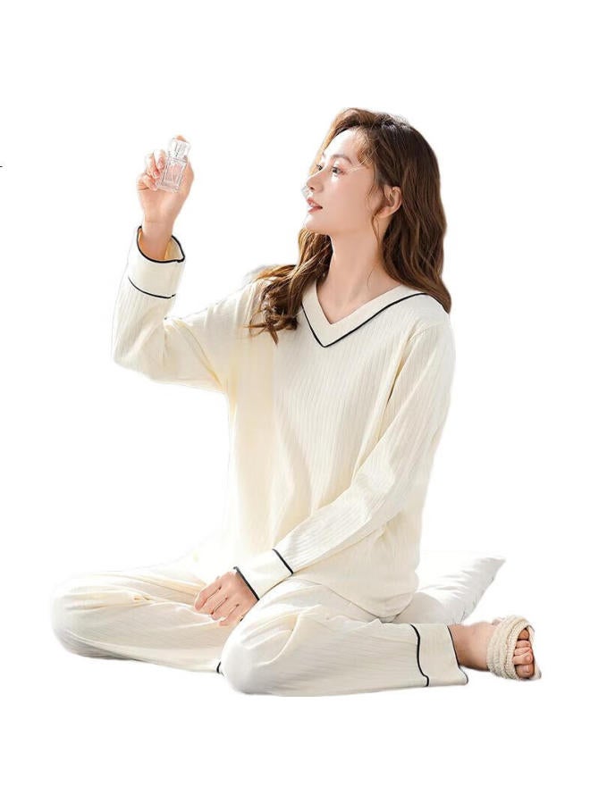 GUJIN 100% Cotton Women'S Pajamas, Spring And Summer Pure Cotton Elegant V-Neck Casual Loungewear, Suitable For Outdoor Wear - Image 2