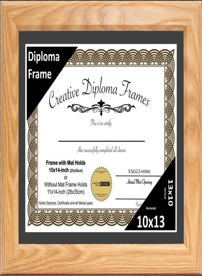 Creative Picture Frames 10x13 Oak Finish Diploma Frame with Black Mat Glass Easel and Installed Wall Hangers | Frame Holds 11x14 Media without Mat - Image 1