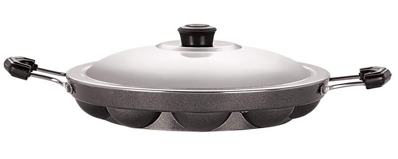 Nirlon Non-Stick Aliminium Appam Patra,paniyarakal 12 Cavity with 2 Side Handle and Stainless Steel lid - Image 2