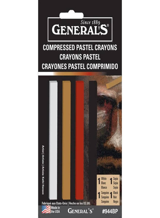 Compressed Pastel Crayons 4/Pkg-1 White/1 Sepia/1 Sanguine/1 Black