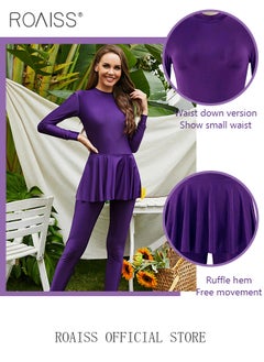 roaiss 3 Piece Women Conservative Colorblock Swimsuit Set Muslim Sun Protection Swimwear Swimming Trousers Cap Ladies Loose Beachwear Dress Arab Clothing  - Image 5