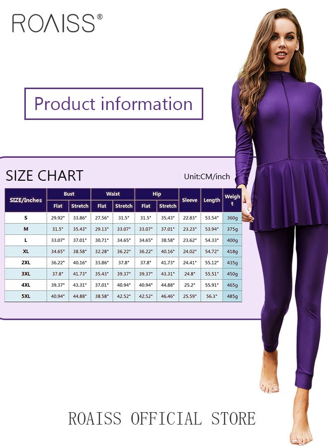 roaiss 3 Piece Women Conservative Colorblock Swimsuit Set Muslim Sun Protection Swimwear Swimming Trousers Cap Ladies Loose Beachwear Dress Arab Clothing - Image 4