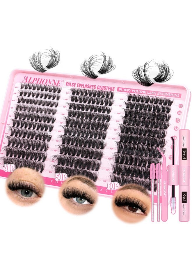 alphonse Ash Extension Kit 300Pcs Diy Lash Clusters Kit 40D+50D+60D Wispy Cluster Eyelash Extensions 10-18Mm Individual Lashes Kit With Lash Bond And Seal And Tweezers By Alphonse - Image 1