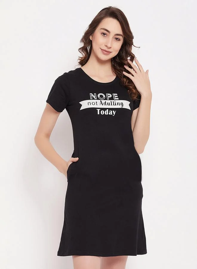 Clovia Cotton Slogan Print Sleep T-Shirt Dress by Styli