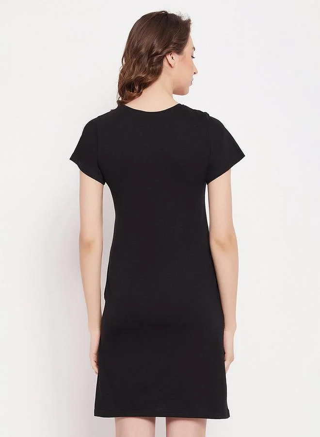 Clovia Cotton Slogan Print Sleep T-Shirt Dress by Styli