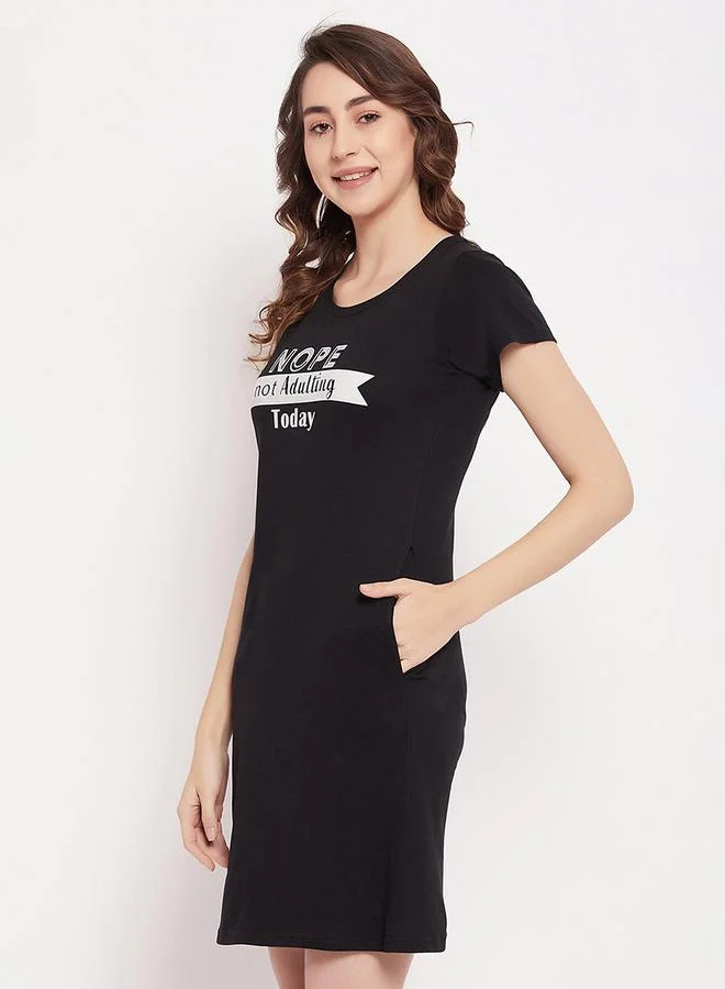 Clovia Cotton Slogan Print Sleep T-Shirt Dress by Styli