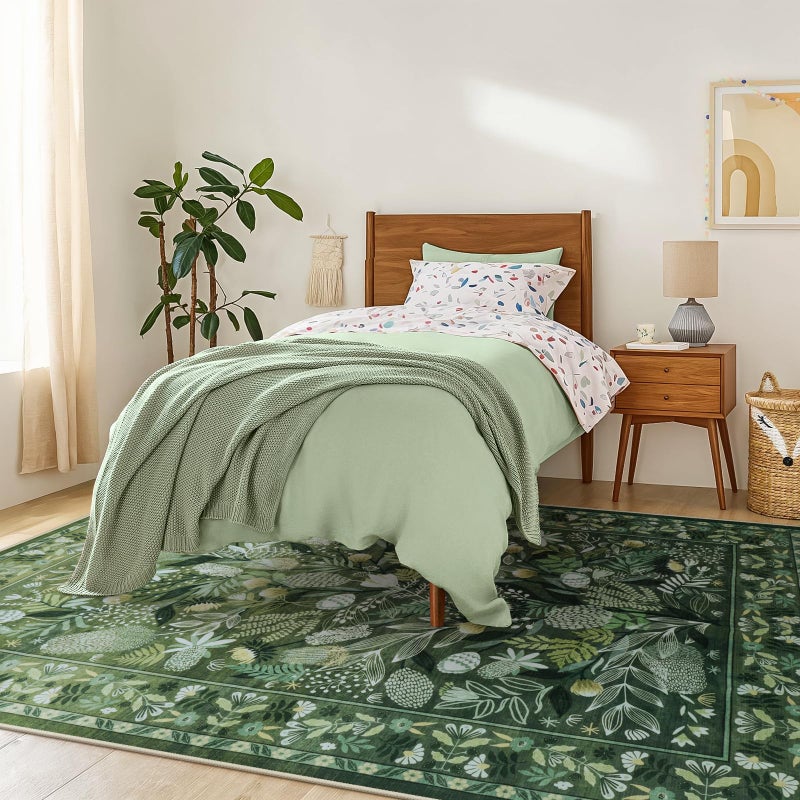 Anidaroel Green Large Area Rugs 8x10, Botanical Floral Washable Rug for Living Room, Soft Rugs for Bedroom Non-Slip Ultra-Thin Modern Rug Dining Room Mat Throw Carpet for Dorm Apartment - Image 3