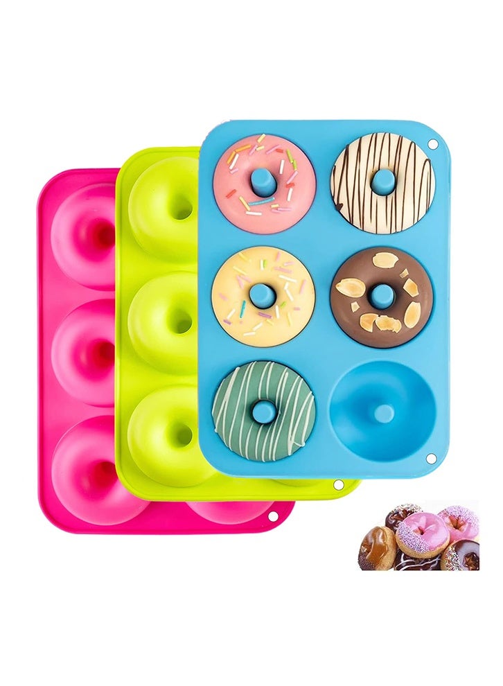 غنافوتو 3 قوالب دونات سيليكون، قوالب غير لاصقة بـ 6 تجاويف، لخبز الدونات، المافن، الباجل، الكوكيز، الكعك - Image 1