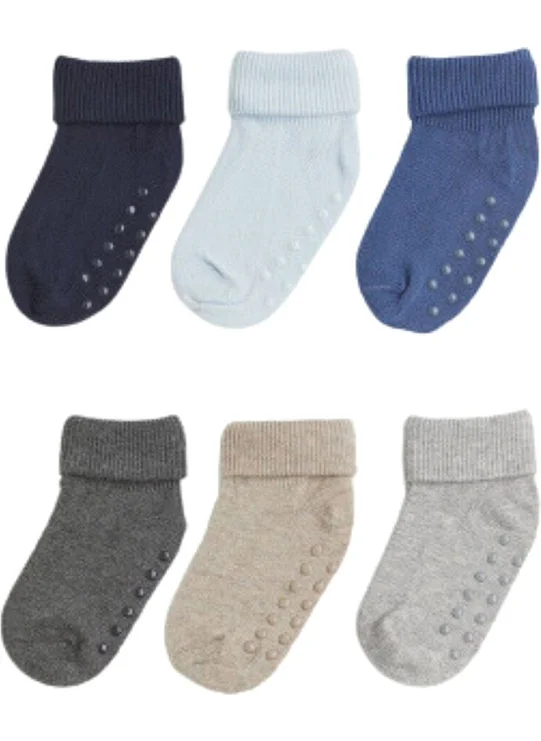 Mem Socks 6 Pack Organic Cotton Non-Slip Baby/Kid Socks