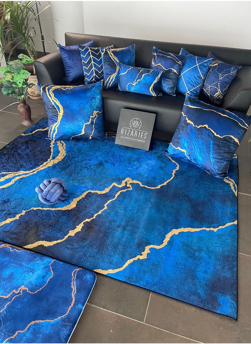 RIZARIES Blue Abstract Centerpiece Rug, Fabric, Rectangle  - Image 5