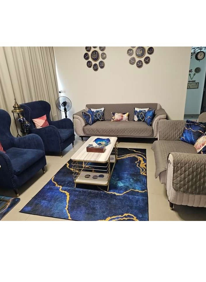 RIZARIES Blue Abstract Centerpiece Rug, Fabric, Rectangle  - Image 4