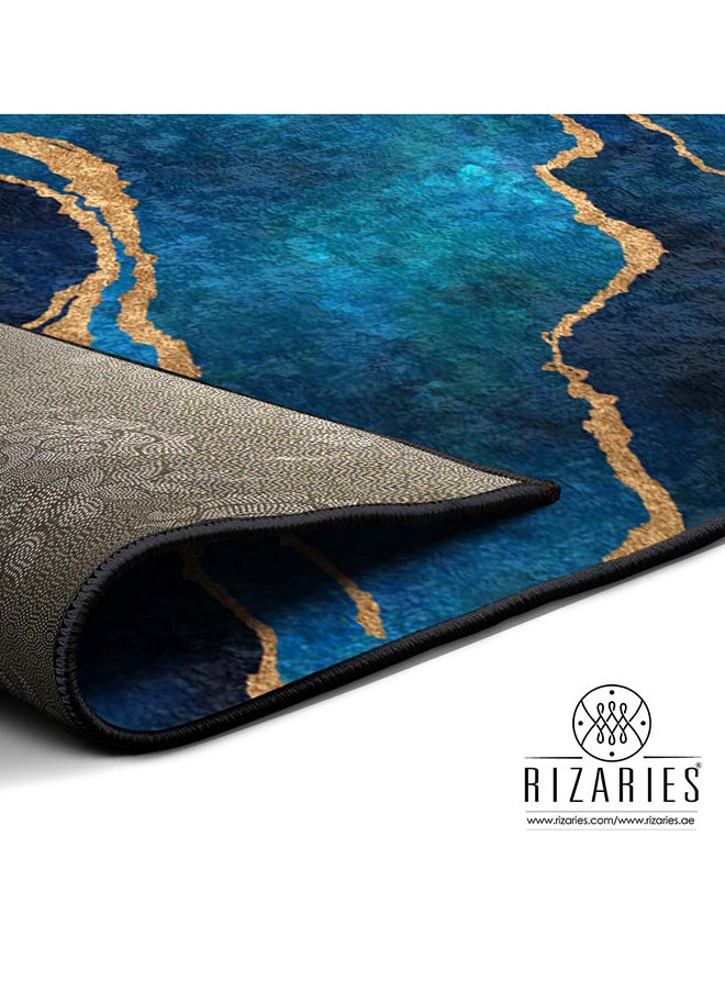 RIZARIES Blue Abstract Centerpiece Rug, Fabric, Rectangle  - Image 3