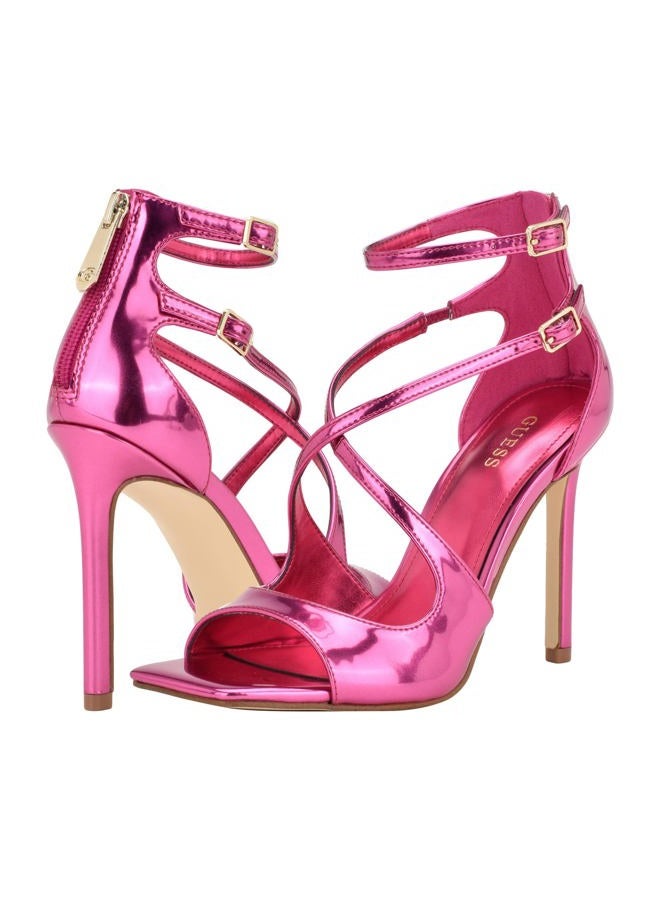 Guess Women's Sella Heeled Sandal, Pink Mirror Metallic, 39.5 EU - Image 1