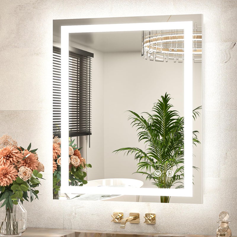 TETOTE LED Bathroom Mirror 24 x 30 Inch Lighted Bathroom Vanity Mirror with Lights, Brighter Frontlit and Backlit Light up Anti Fog Mirror, 3-Color Dimmable, Shatterproof Tempered Glass, Waterproof - Image 1