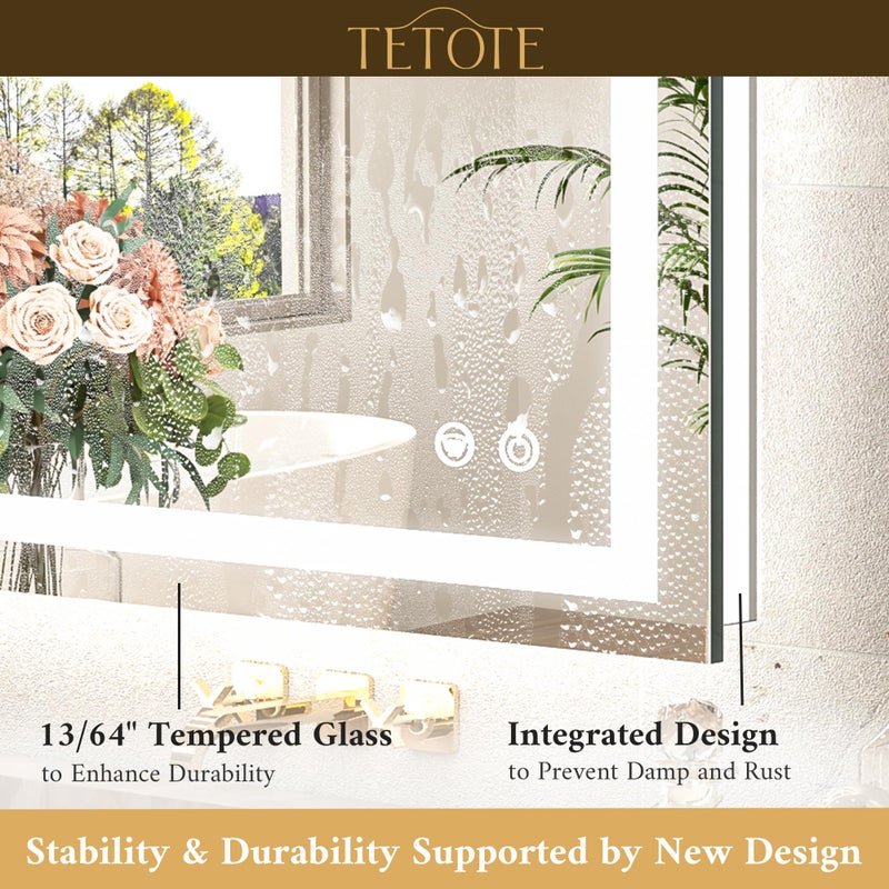 TETOTE LED Bathroom Mirror 24 x 30 Inch Lighted Bathroom Vanity Mirror with Lights, Brighter Frontlit and Backlit Light up Anti Fog Mirror, 3-Color Dimmable, Shatterproof Tempered Glass, Waterproof - Image 4