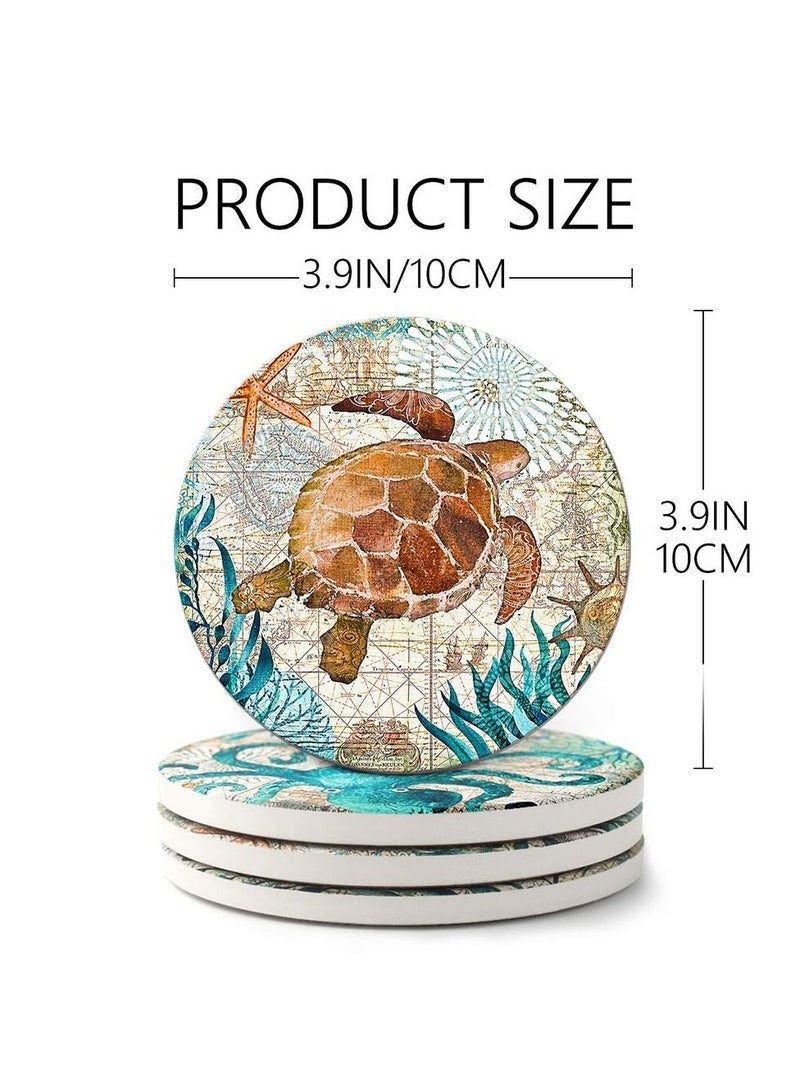 كابتن تيك Absorbent Cork Coaster Marine Style,cork Base with Holder,oastal Decor Beach Theme Tropical for Housewarming Apartment Kitchen Bar Decor, for Wooden Table Coffee Table,set of 8 - Image 2