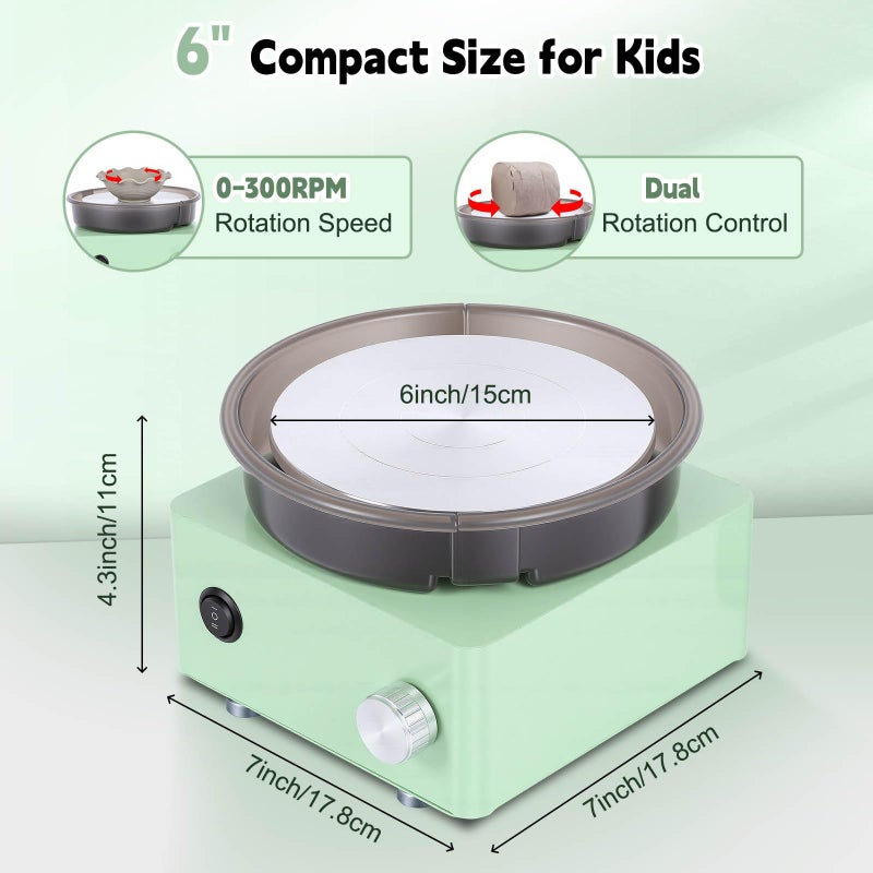 Olenyer Pottery Wheel for Kids: 6" Turntable 2-Way Rotation Mini Pottery Wheel, Removable Tray, Metal Frame, Christmas Gifts Pottery Kit for Beginners Teens Adults - Image 3
