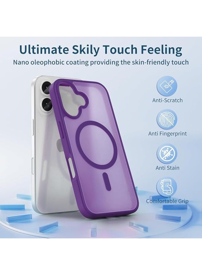 Magnetic for iPhone 16 Case, [Compatible with Magsafe] [Translucent Matte] Slim Shockproof Women Men Girls Protective Phone Case for iPhone 16 6.1, (Purple) - Image 2