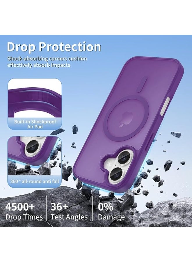 Magnetic for iPhone 16 Case, [Compatible with Magsafe] [Translucent Matte] Slim Shockproof Women Men Girls Protective Phone Case for iPhone 16 6.1, (Purple) - Image 4