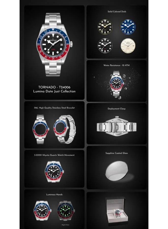 TORNADO  Men's Stainless Steel Analog Watch T24006-SBSN - 40 mm for Men | Best Price UAE