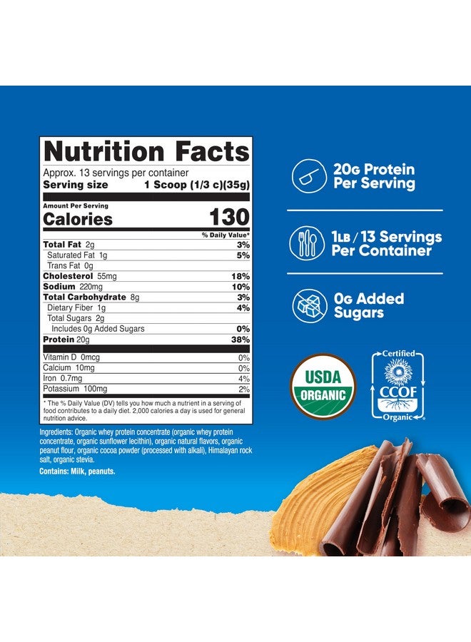 مركز بروتين مصل اللبن العضوي من Nutricost، بنكهة زبدة الفول السوداني والشوكولاتة، (1 رطل) - خالٍ من الجلوتين وغير معدّل وراثيًا - Image 2