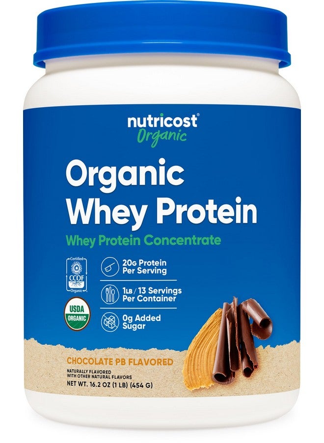 مركز بروتين مصل اللبن العضوي من Nutricost، بنكهة زبدة الفول السوداني والشوكولاتة، (1 رطل) - خالٍ من الجلوتين وغير معدّل وراثيًا - Image 1