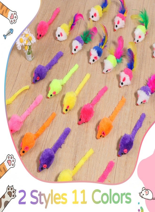 Exclaith 120 Pcs Fur Mice Cat Toys Furry Rattle Mouse Kitten Toy Assorted Interactive Cat Toys with Feather Tails for Indoor Cats Interactive Play Color Varies - Image 3