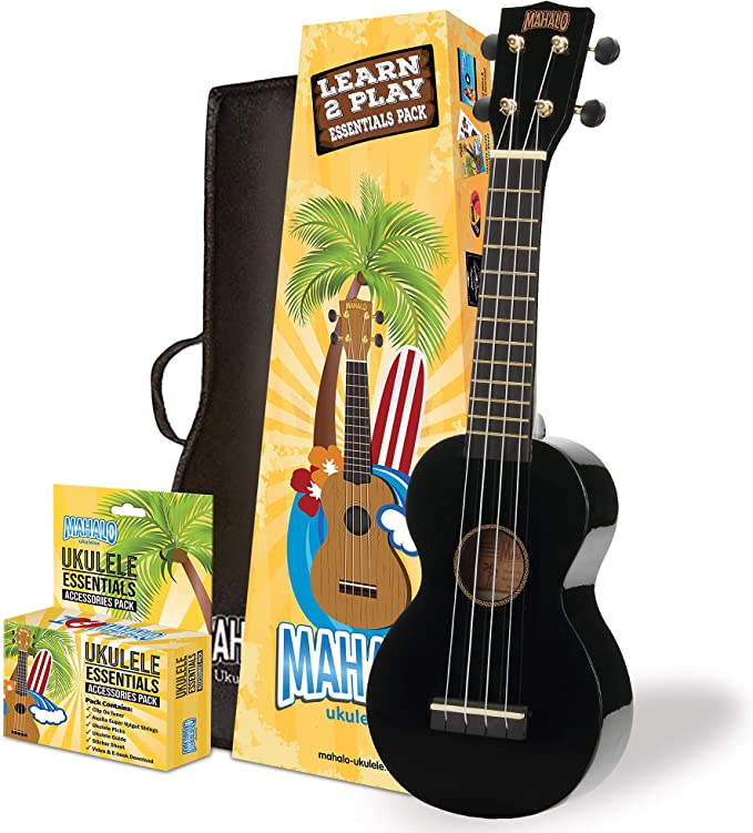 Mahalo MR1BKK Learn To Play Soprano Ukulele Pack M1 Rainbow "R" Series - Black - Image 1