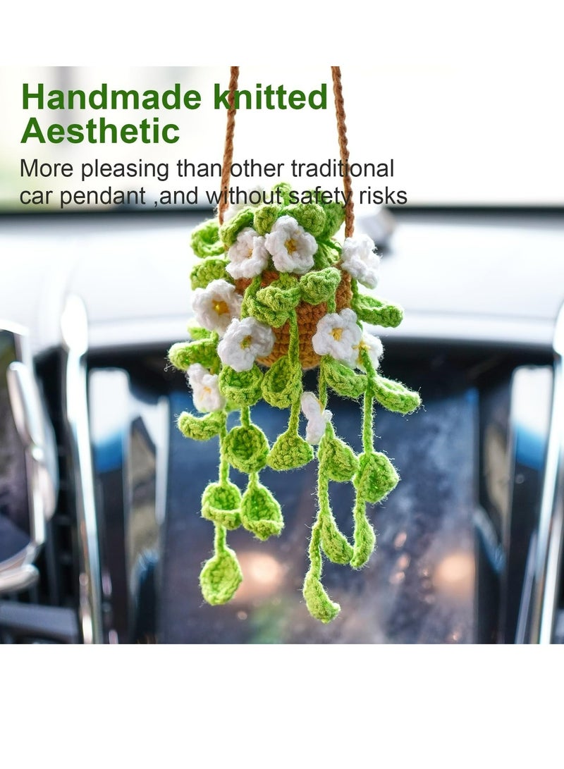 Car Mirror Hanging Accessories ， Car Rearview Mirror Decor，Cute Crochet Orchid Hanging Ornament for Women, Pendant Plant for Gift-Handmade Knitted - Image 4