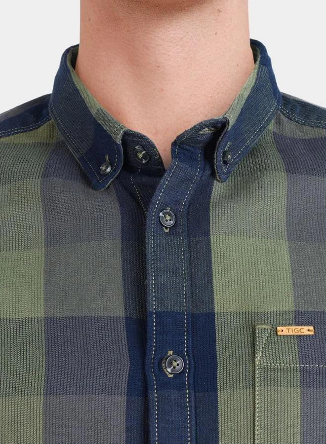 The Indian Garage Co  Men Slim Fit Checked Button-down Collar Casual Shirt for Men | Best Price UAE