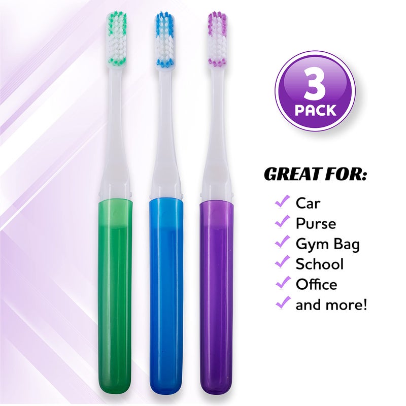 Lingito Mini Toothbrush with Cover, Camping & Travel Size with Case, Adults Kit (3 Pack) - Image 5