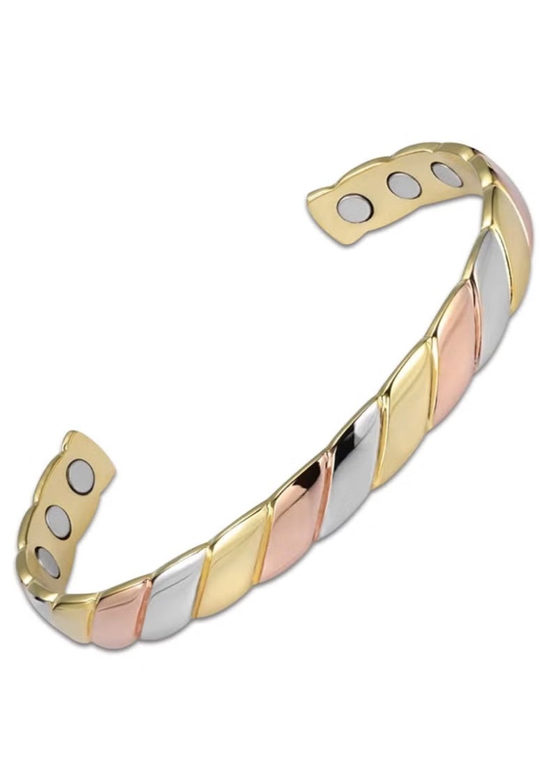 Generic 6X Copper Magnetic Bracelet for Women 99% Solid Pure Copper Ultra Strength Magnet Adjustable Brazaletes Cuff Bangle (Tricolor Pattern)  - Image 1