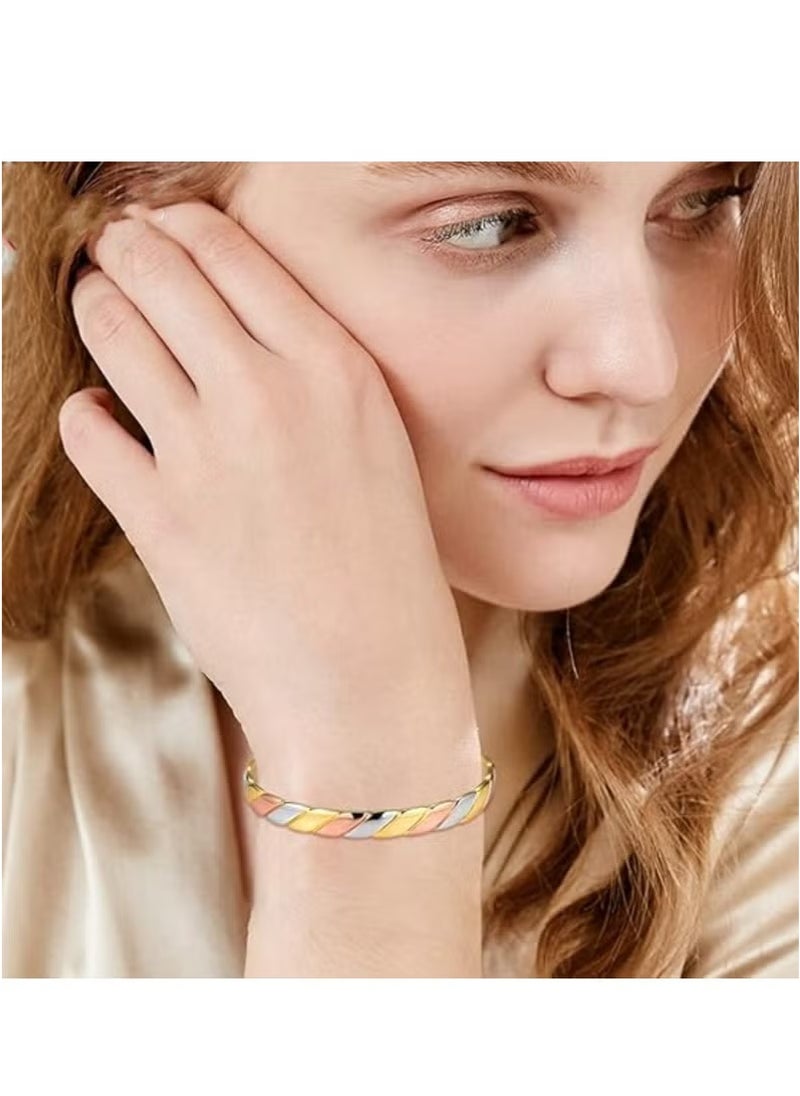 Generic 6X Copper Magnetic Bracelet for Women 99% Solid Pure Copper Ultra Strength Magnet Adjustable Brazaletes Cuff Bangle (Tricolor Pattern)  - Image 5