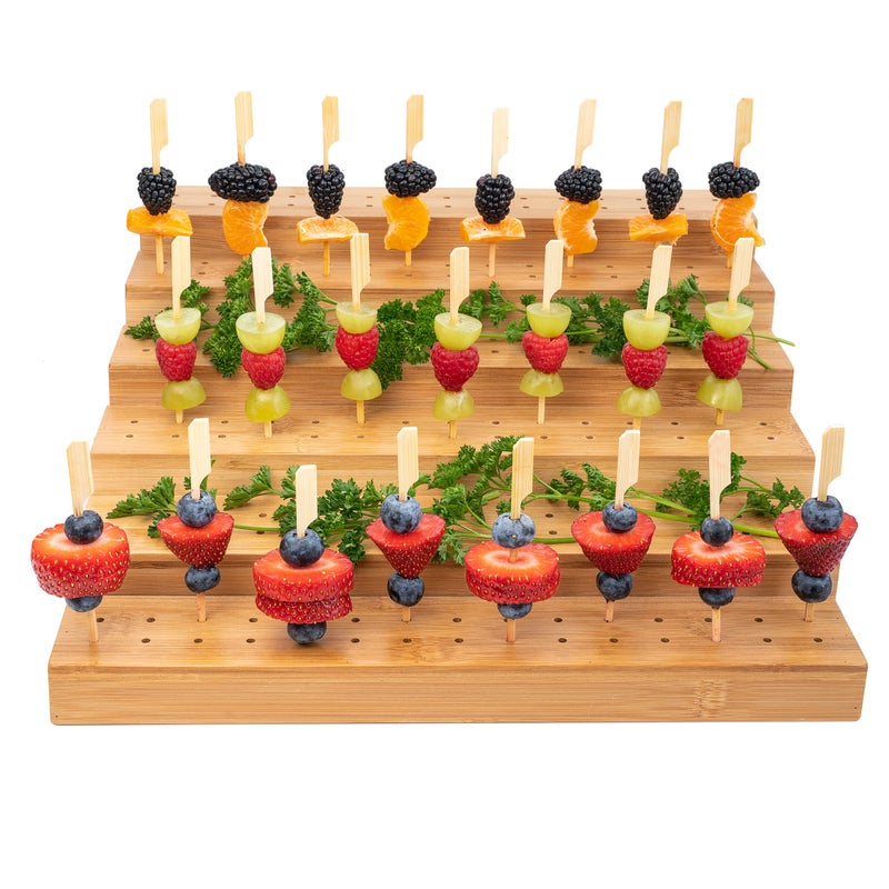 Upper Midland Products Skewer Holder Bamboo Food Display w180 Holes Great for Buffet Cocktail Parties and Catering Events Six Tier Food Stand  100 Pcs 47 Inch skewer Included 
