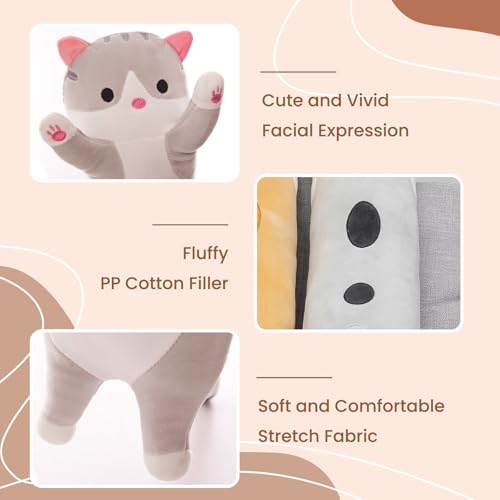 SHINUOER Cute Cat Plush Long Body Pillow Soft Cartoon Stuffed Animal Doll Kawaii Cat Plushie Cuddle Toy for Kids Girls Girlfriend Black 511 Inch - Image 5