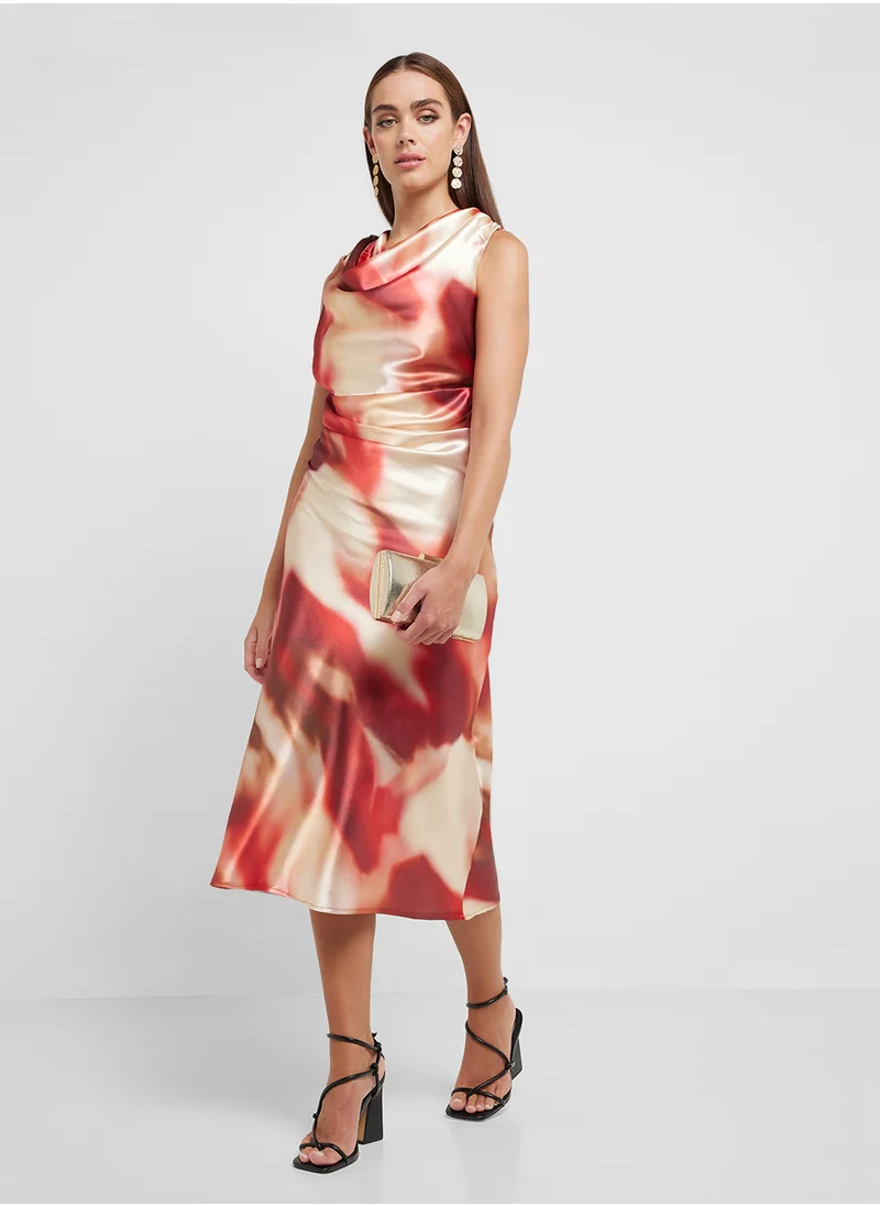 Ginger Cowl Neck Ombre Satin Dress