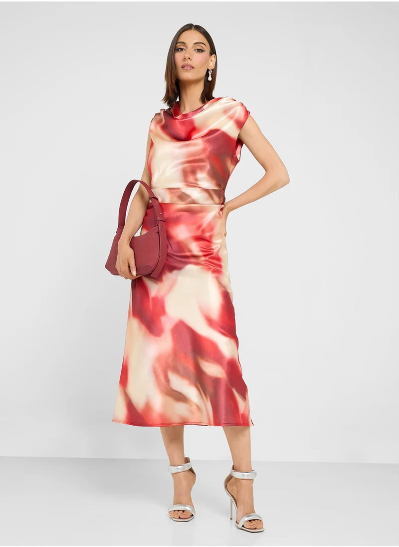 جينجر Cowl Neck Ombre Satin Dress