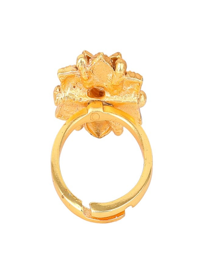 Estele Fashion Jewellery Finger Rings for Women Gold Plated Elegant Blosoom Designer White Crystal Enhanced Matte Finish Adjustable Finger Ring for Girls and Women-AD-151-IGWE RING - Image 3