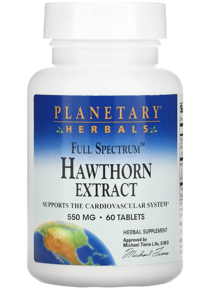 PLANETARY HERBALS - Full Spectrum Hawthorn Extract, 550 mg, 60 Tablets - Image 1