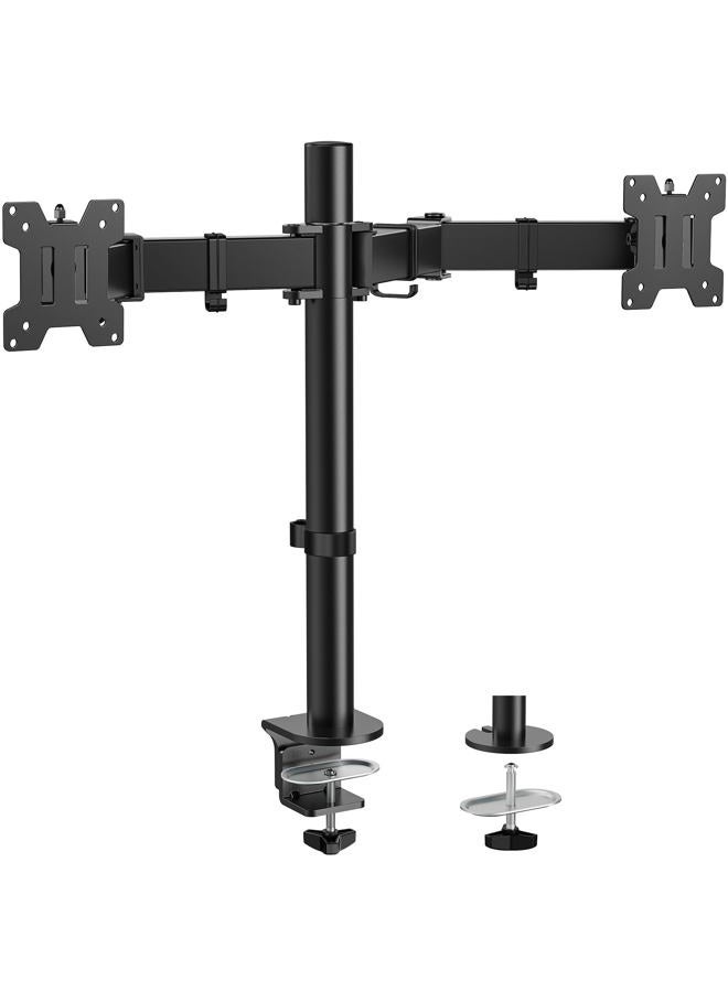 HUANUO Dual Monitor Desk Mount, Heavy-Duty Steel Adjustable Arm for 13-32 Inch Screens, Tilt, Swivel, Rotate, C-Clamp & Grommet Base, Holds up to 17.6 lbs per Arm, VESA 75/100mm - Image 1