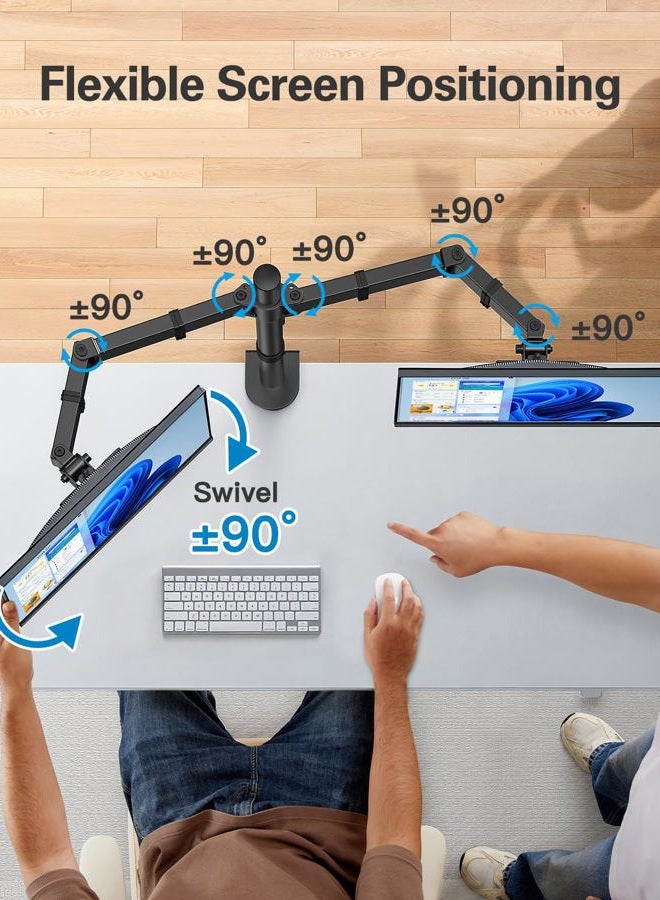 HUANUO Dual Monitor Desk Mount, Heavy-Duty Steel Adjustable Arm for 13-32 Inch Screens, Tilt, Swivel, Rotate, C-Clamp & Grommet Base, Holds up to 17.6 lbs per Arm, VESA 75/100mm - Image 5