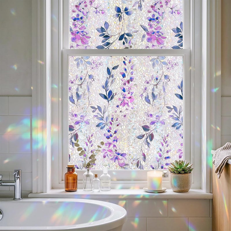 ADD.HERES Window Privacy Film Home Room Bathroom Spring Decor Car Decorations, Stained Glass Window Film, Static Cling Window Film，Rainbow Window Film (Wisteria Evening Breeze, 17.5" x 78.7") - Image 1