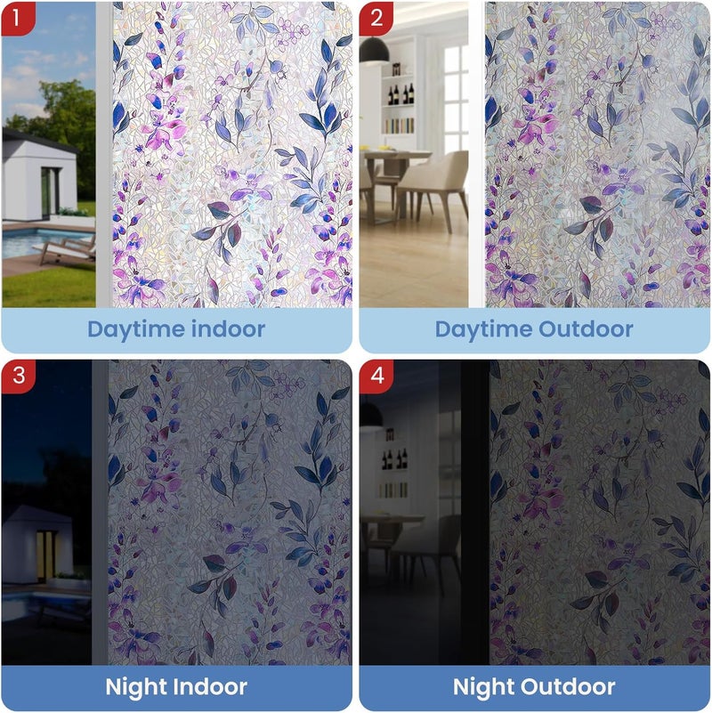 ADD.HERES Window Privacy Film Home Room Bathroom Spring Decor Car Decorations, Stained Glass Window Film, Static Cling Window Film，Rainbow Window Film (Wisteria Evening Breeze, 17.5" x 78.7") - Image 4