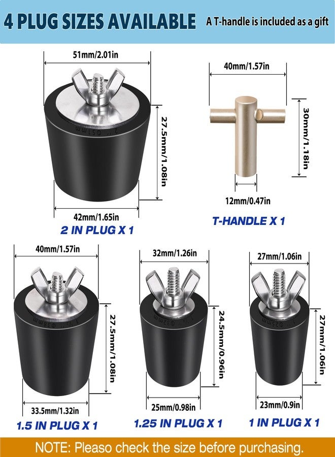 Vizava 4 Size (1", 1.25",1.5", 2") Pool Winterizing Rubber Plug with SS Screw - Image 2