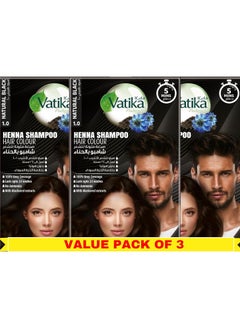 Vatika Naturals Henna Colour Shampoo Black (3 x 20ml) | With Blackseed Extracts | 100% Grey Coverage in 5 Minutes | No Ammonia | Lasts Up to 24 Washes