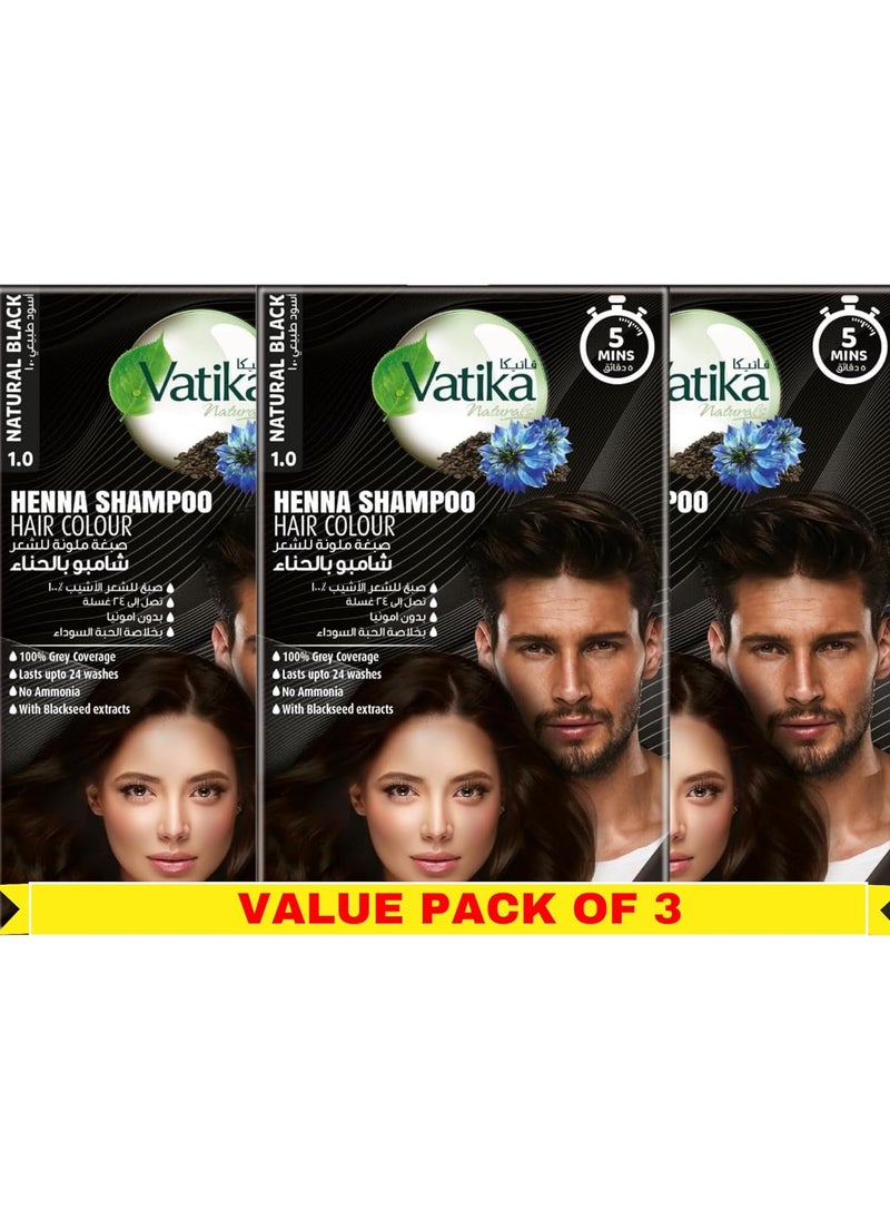 Vatika Naturals - Vatika Naturals Henna Colour Shampoo Black (3 x 20ml) | With Blackseed Extracts | 100% Grey Coverage in 5 Minutes | No Ammonia | Lasts Up to 24 Washes - Image 1