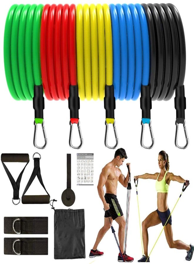 AMIQUS Resistance Bands Set for Exercise, Stretching and Workout Toning Tube Kit with Foam Handles, Door Anchor, Ankle Strap and Carry Bag for Men, Women - Image 1