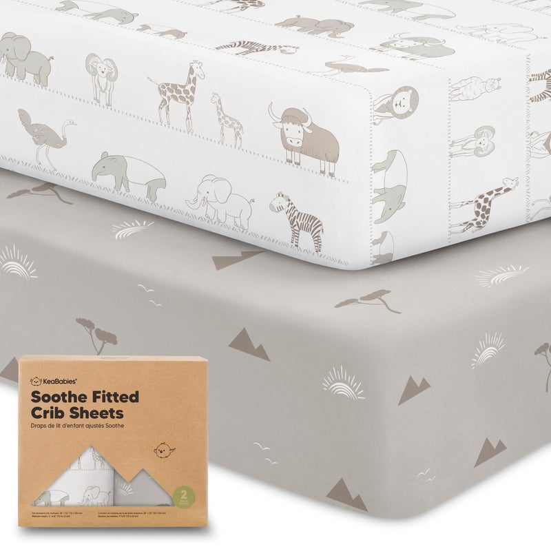 KeaBabies 2Pack Organic Crib Sheets for Boys Girls 52x28 Fitted Crib Mattress Sheet Neutral Breathable Jersey Cotton Cover for Baby Bed Toddler Mattress Soft Cute Prints Savannah